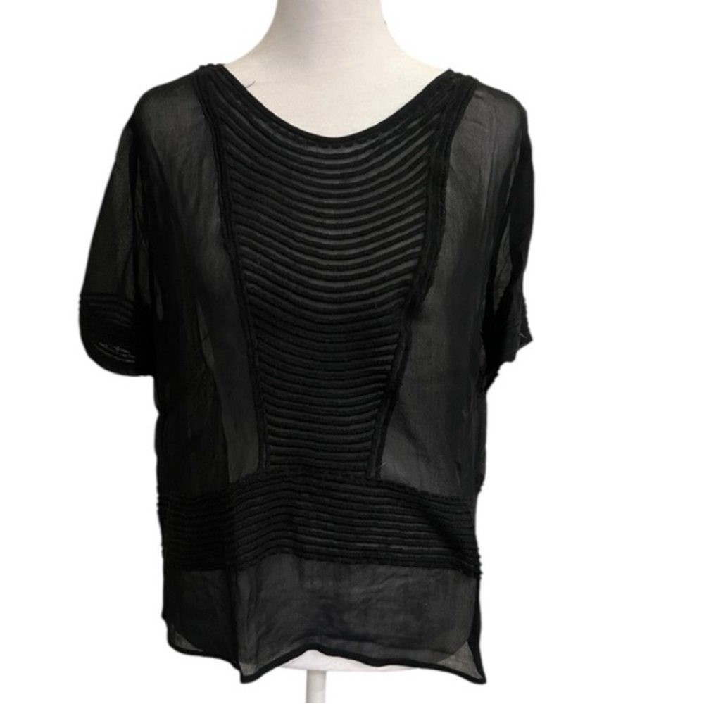 IRO Black Sheer Boxy Short Sleeve Blouse